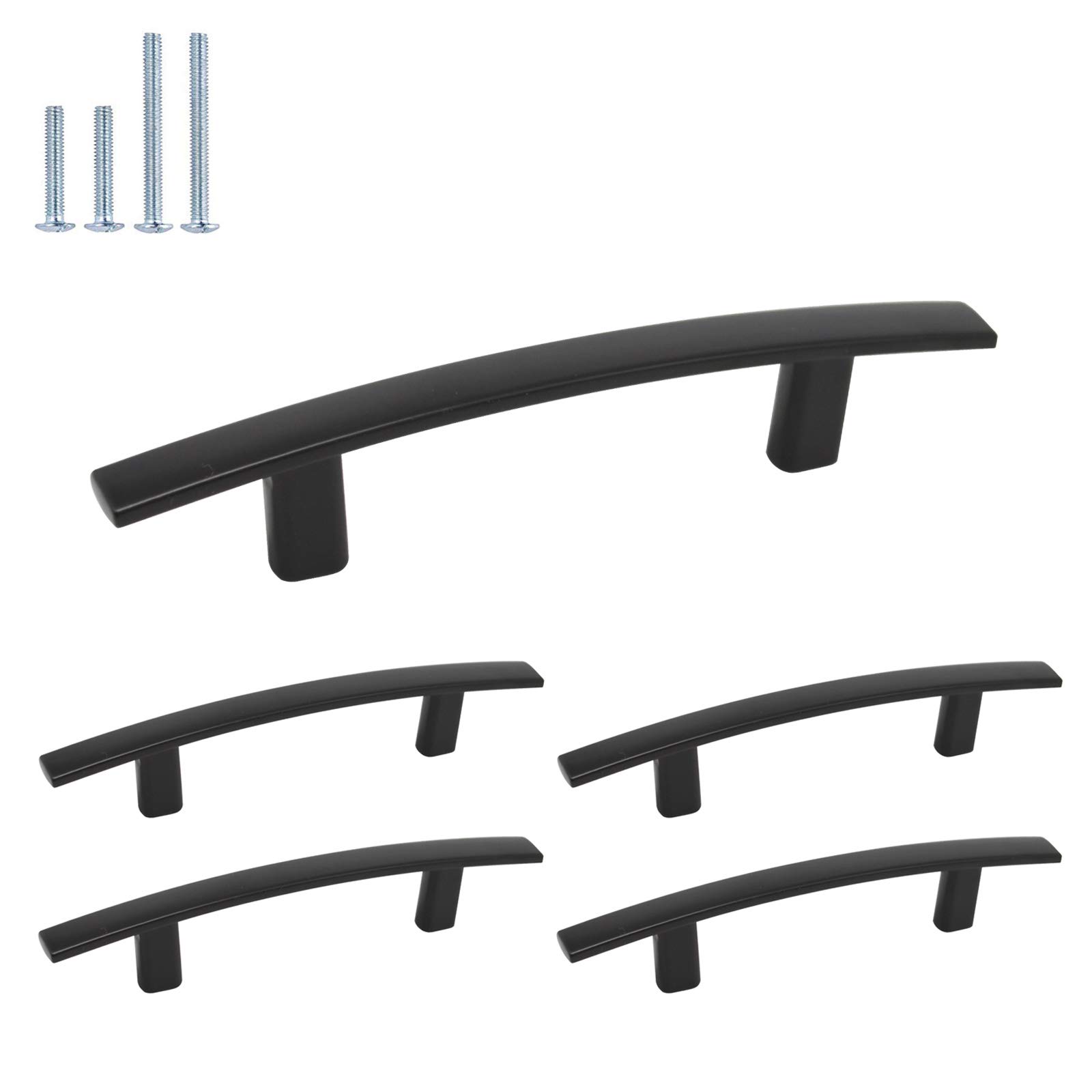 5 Pack Black Modern Curved Cabinet Handles - 3 Inch Hole Center Dresser Drawer Pulls - Kitchen & Wardrobe Hardware for Cabinets, Cupboards & Furniture (Perfect for Home Renovation & DIY Projects)