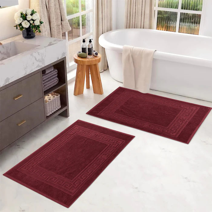 Premium Cotton 2-Piece Greek Key Border Bath Mat Set - Ultra Absorbent, Non-Slip Bathroom Rug - Perfect for Modern Bathrooms, Master Suites & Spa-Like Retreats