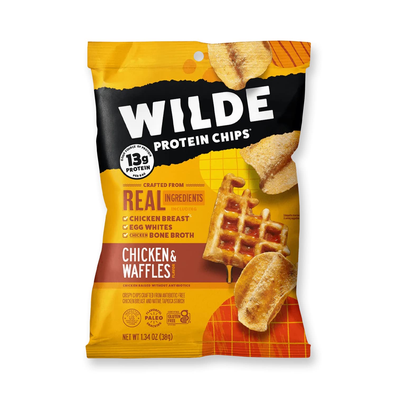 WILDE Chicken Chips Mini Bags - High Protein Snack, Made With Real Chicken, 1.34oz (8 Pack) - Chicken & Waffles Flavor | Keto-Friendly, Low Carb | Perfect for On-the-Go, Lunch Boxes & Road Trips