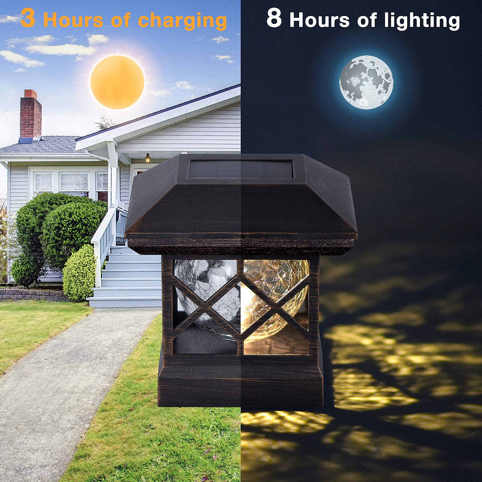 TWINSLUXES Solar Post Cap Lights Outdoor - Waterproof LED Fence Post Solar Lights for 3.5x3.5/4x4/5x5 Wood/Vinyl Posts - Perfect for Patio, Deck, Garden, Pathway, and Driveway Lighting and Decoration