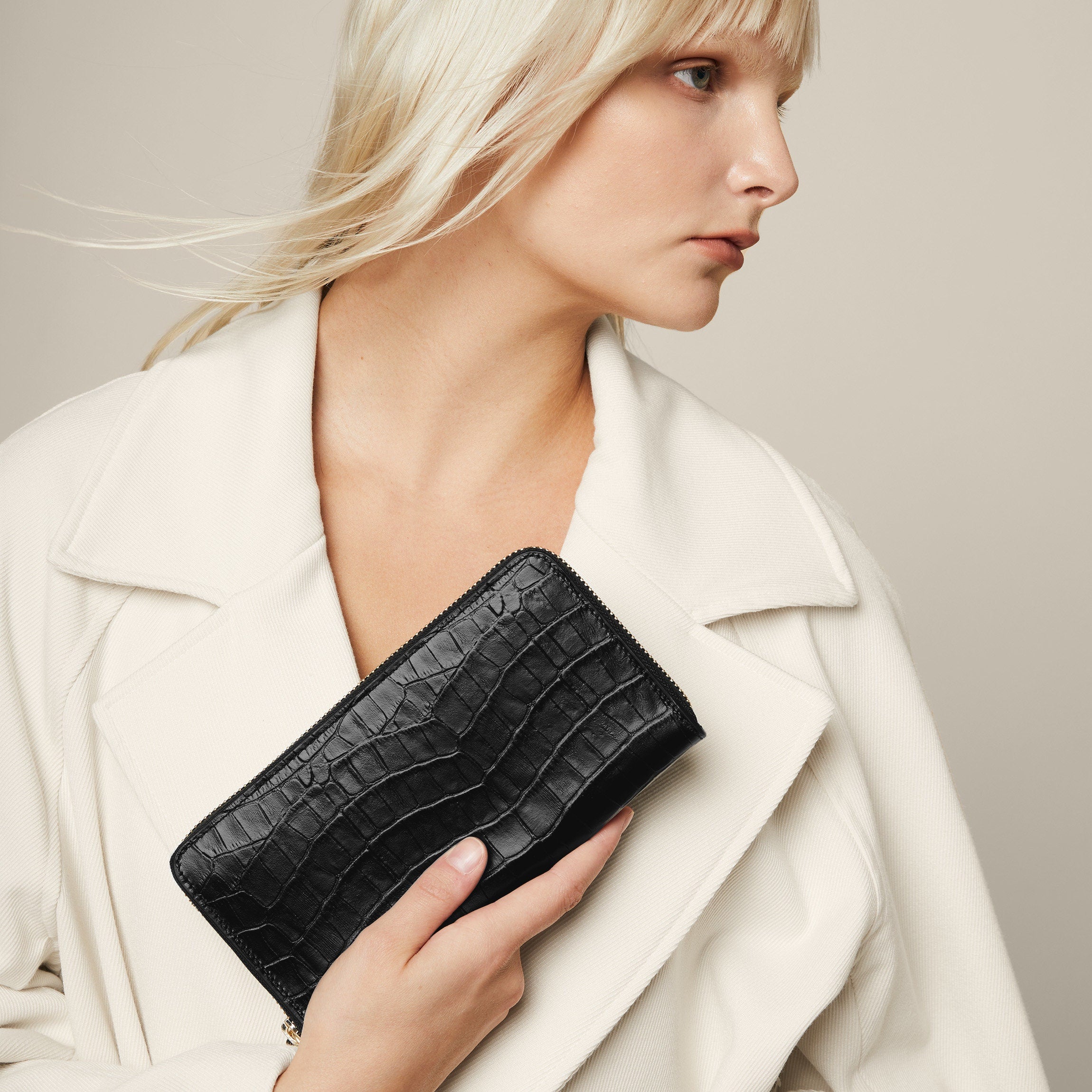 Klyde Genuine Leather Continental Wallet for Men - Black Crocodile Embossed | Slim RFID Blocking Bifold Wallet for Everyday Use & Travel