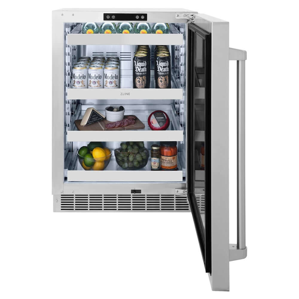 ZLINE 24 Inch Stainless Steel Beverage Refrigerator - Touchstone 151 Can Capacity with Solid Door (RBSO ST 24) - Perfect for Home Bar, Office, or Entertainment Room