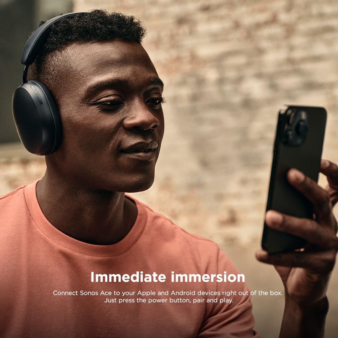 Sonos Ace Wireless Bluetooth Headphones with Active Noise Cancelling, 30-Hour Battery Life, Spatial Audio & Dynamic Head Tracking - Perfect for Travel, Workouts & Commuting - Black