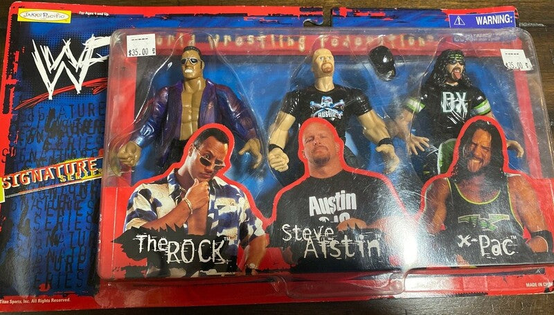 1999 WWF Jakks Pacific Signature Series 4 Action Figure Box Set - The Rock, Steve Austin & X-Pac [Collector's Edition] | Perfect for WWE Memorabilia Collection and Wrestling Fan Gifts