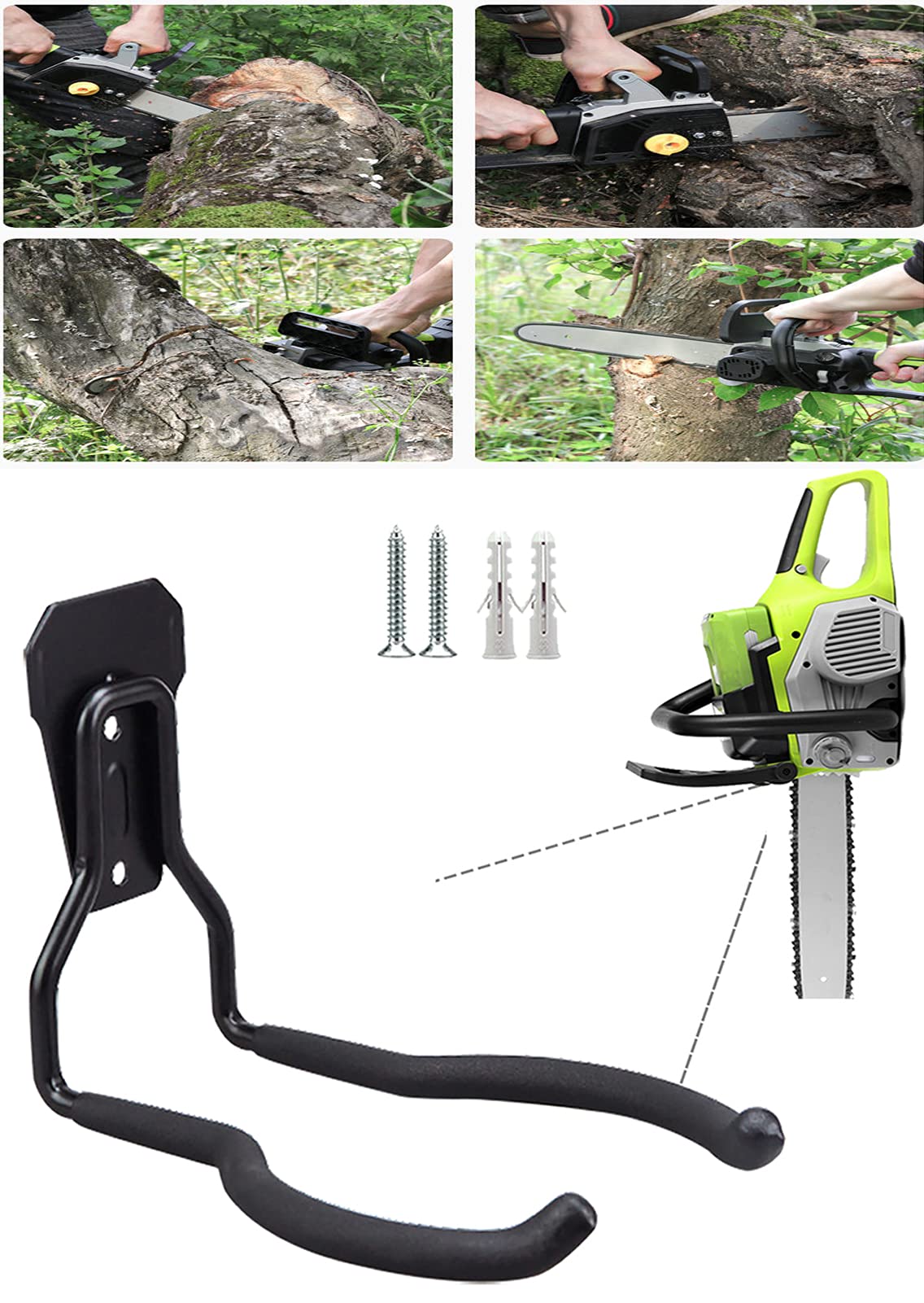 Heavy Duty Chainsaw Wall Mount Hanger - Universal Chainsaw Tool Holder for Garage & Shed Storage - Wall Mounted Chainsaw Rack Organizer - Perfect for Workshop, Garage, and Outdoor Tool Storage (No Chainsaw Included)