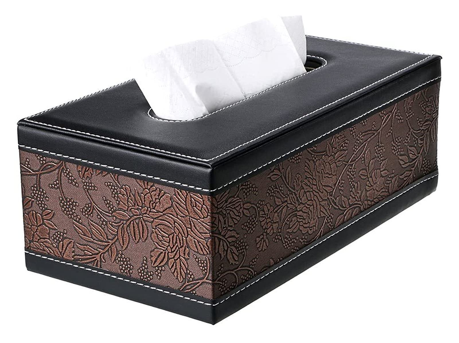 Vintage PU Leather Tissue Box Cover - Retro Floral Pattern Rectangular Napkin Holder for Home & Office Decor | Tissue Paper Box Case for Living Room, Bedroom, or Desk Organizer (Color: Retro Flower)