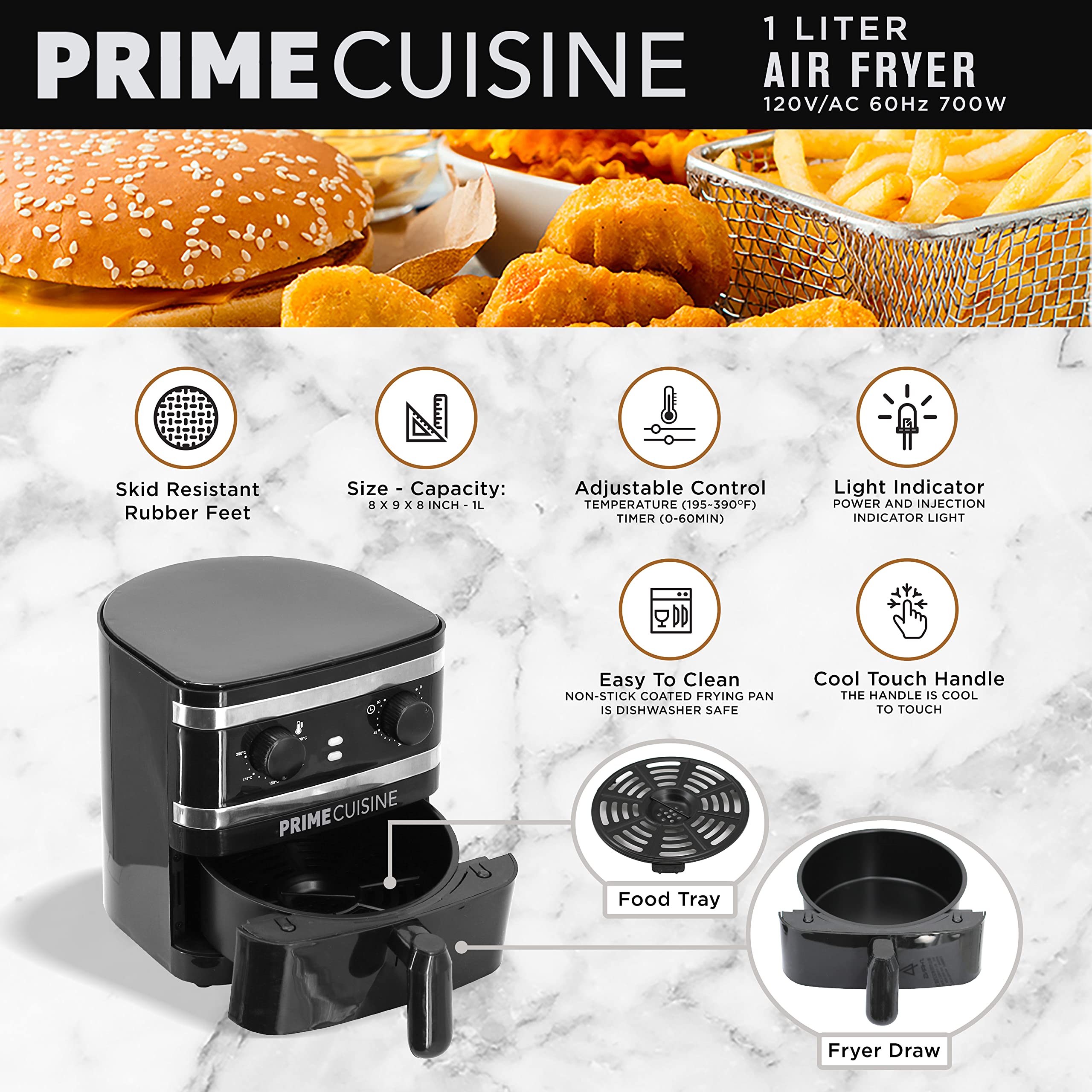 1 Liter Electric Air Fryer Oven Cooker with Temperature Control - Non-Stick Fry Basket, Auto Shut Off, Dishwasher Safe & BPA-Free - Perfect for Healthy Cooking, Small Kitchens & Dorm Rooms - Black