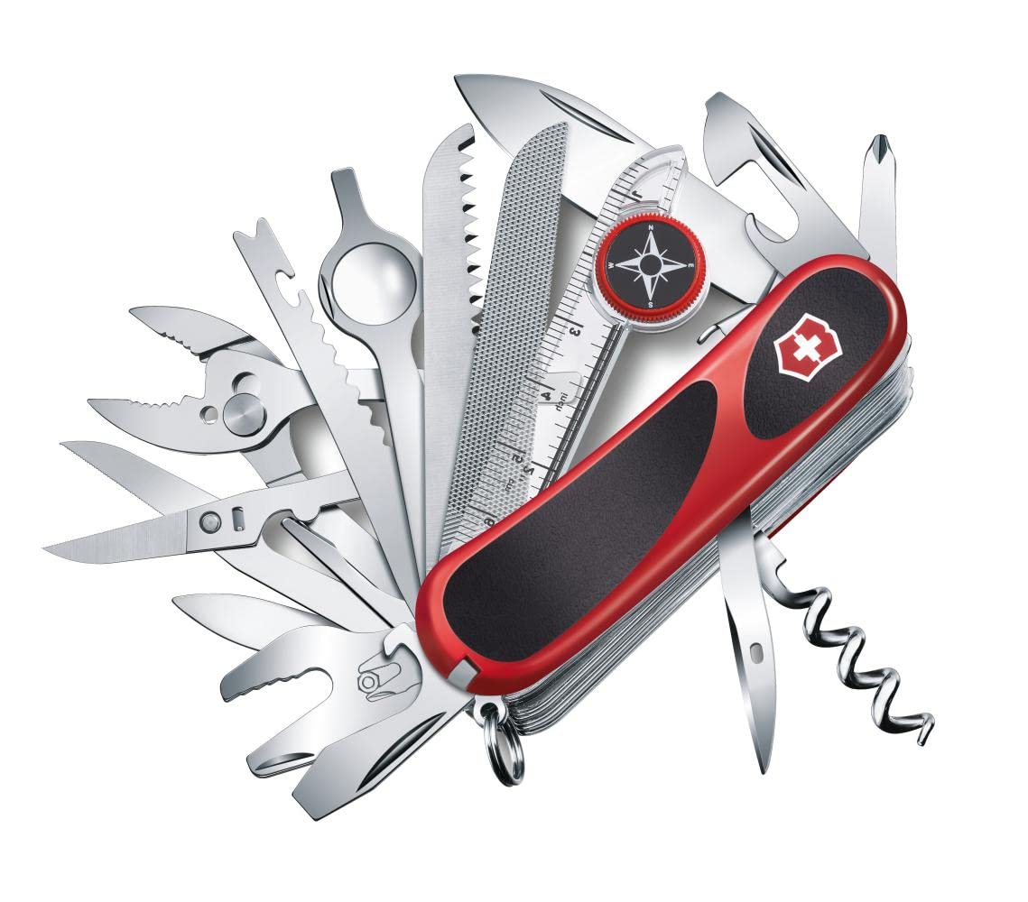 Victorinox Evolution S54 Swiss Army Knife - Lightweight Multitool with 32 Functions, Corkscrew, Blade & Ergonomic Scales (Red/Black) - Perfect for Camping, Hiking & Everyday Carry