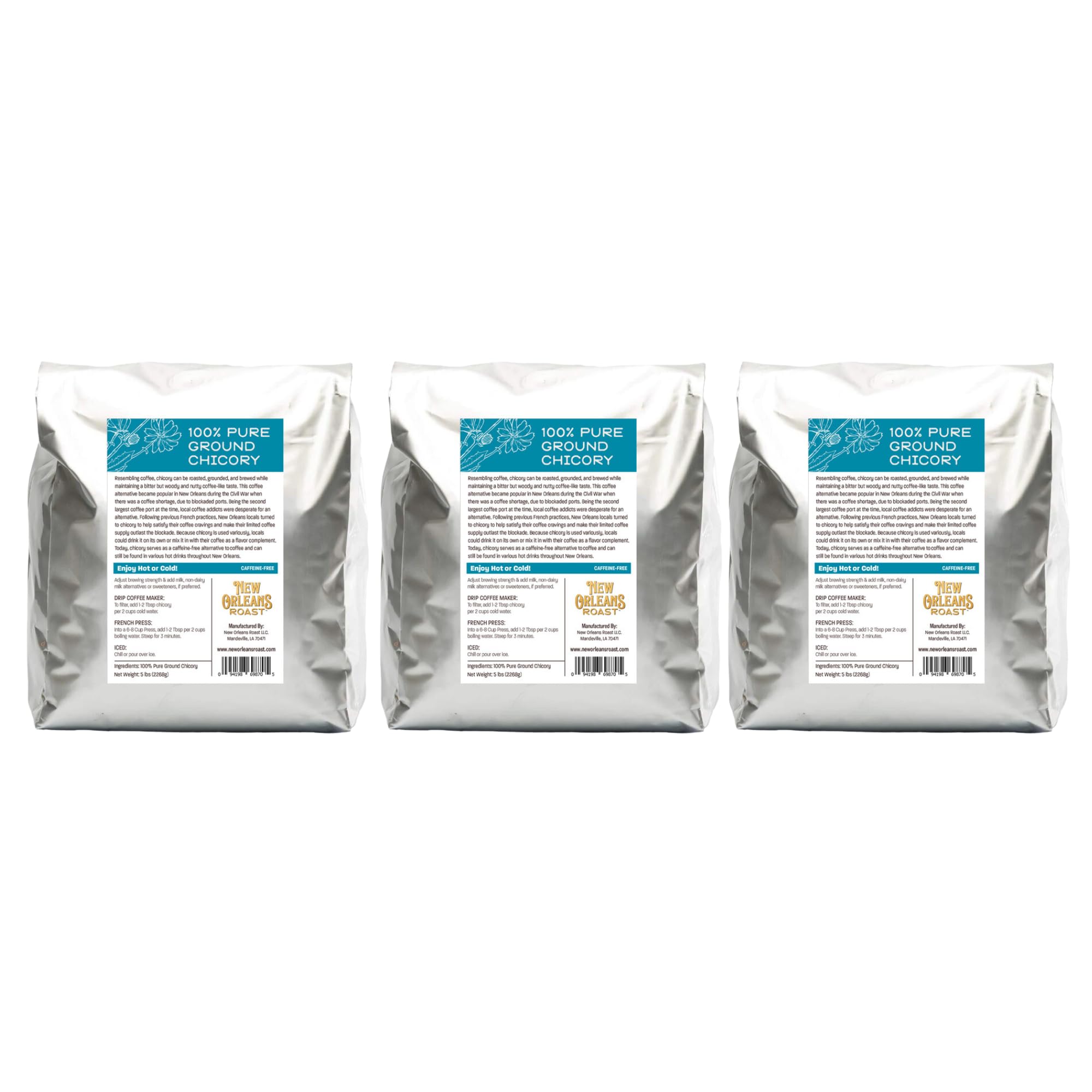 New Orleans Roast Pure French Chicory Root - 5lb Bag (Pack of 3) | Caffeine-Free Coffee Substitute | Acid-Free, Dark Roast | Keto-Friendly | Brew Like Coffee or Mix with Coffee | Perfect for Coffee Alternatives, Herbal Tea, and Digestive Health Support