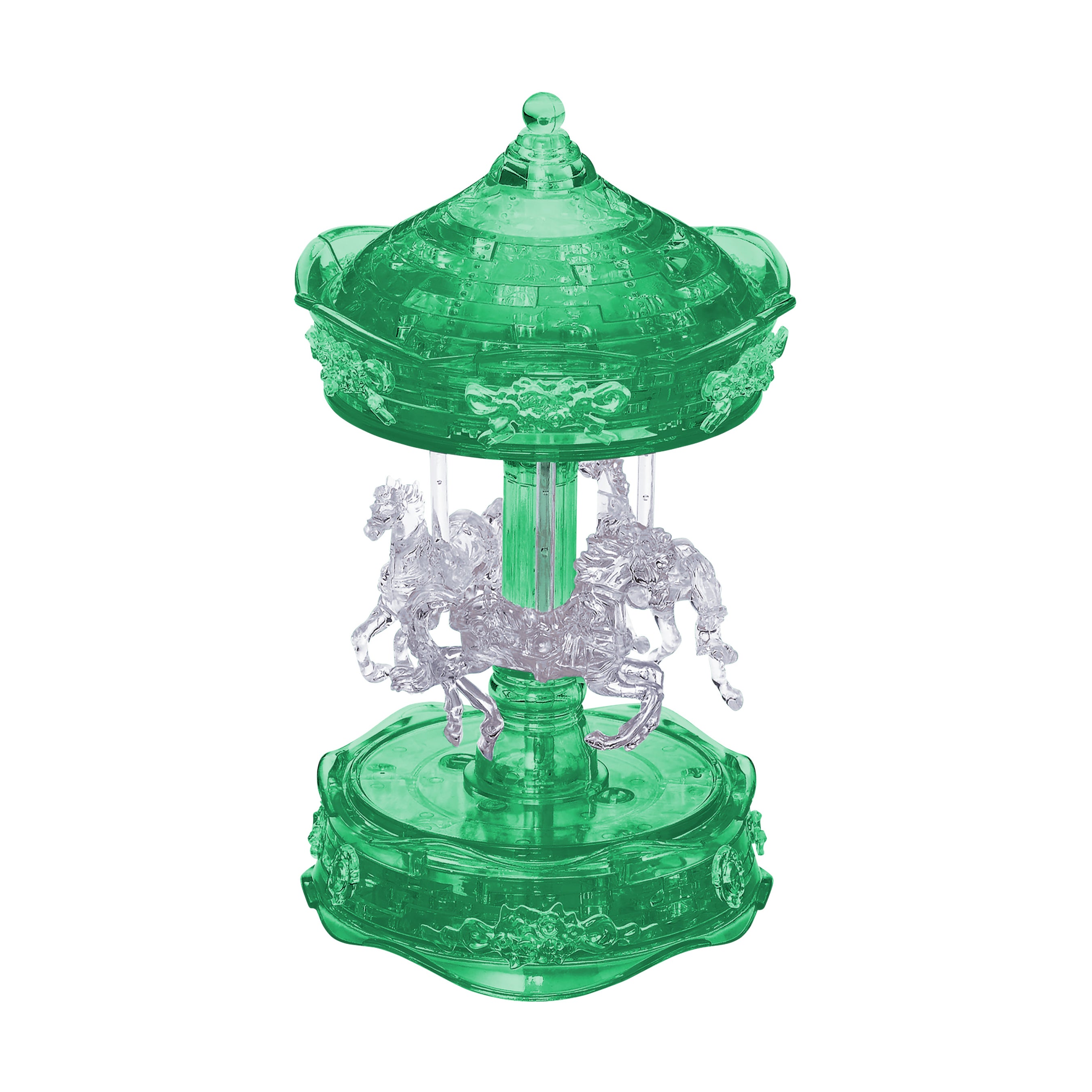 BePuzzled 3D Crystal Carousel Puzzle - 83 Piece Enchanting Green & White DIY Model Kit | Fun Brain Teaser for Adults & Teens | Perfect for Home Decor, Gift Giving & Stress Relief