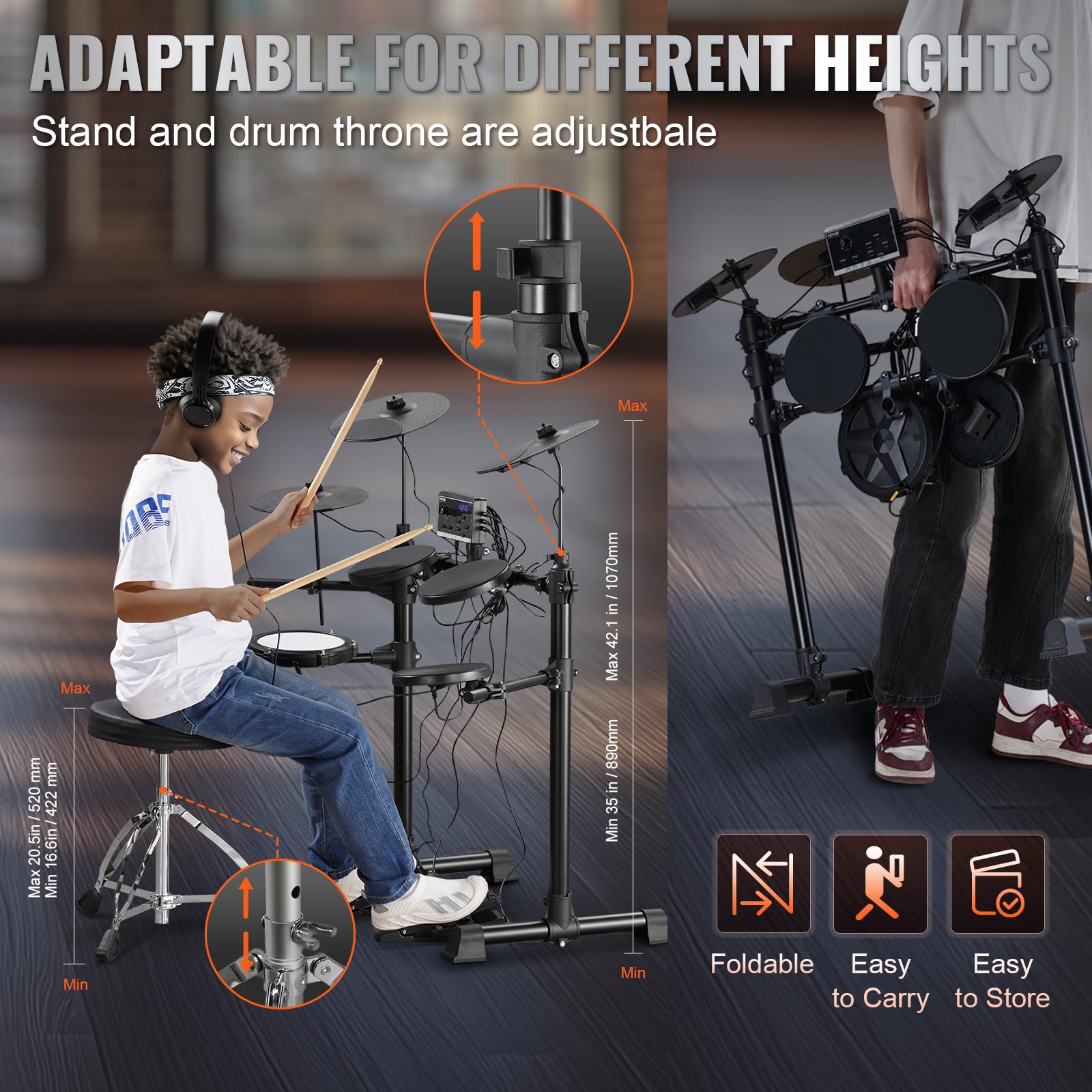VEVOR Electric Drum Set - 15 Drum Kits & 150 Sounds Electronic Drum Kit with USB MIDI Support, 6.5