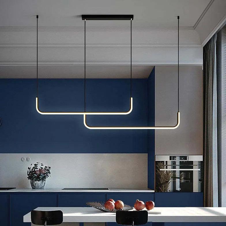 Modern U-Shaped Black Metal LED Pendant Light - Adjustable Hanging Fixture for Kitchen Island, Dining Room, and Living Room Lighting
