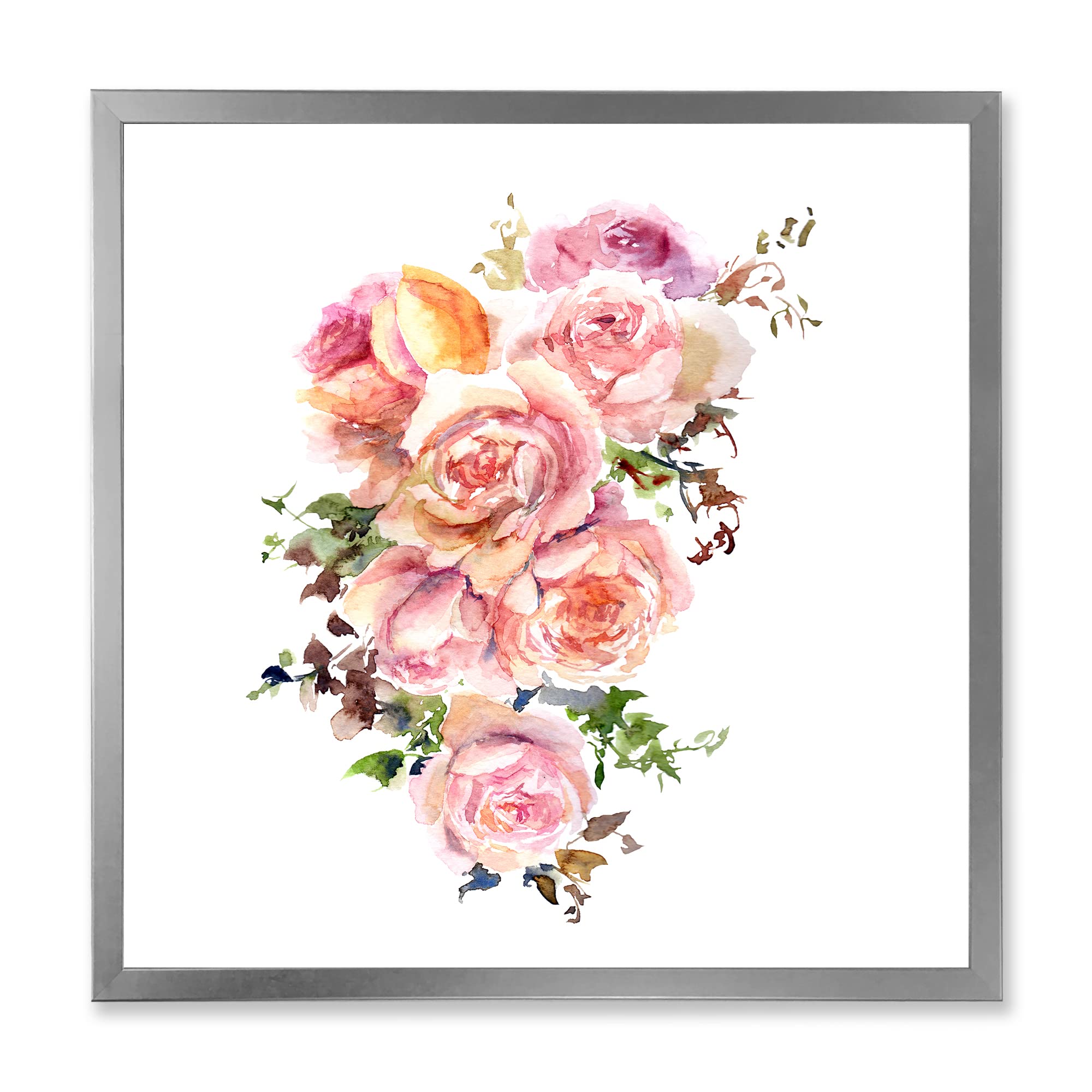 DesignQ Roses Floral Flowers Traditional Framed Wall Art - Vintage Botanical Painting for Living Room, Bedroom & Office Decor - Perfect Gift for Housewarming & Wedding