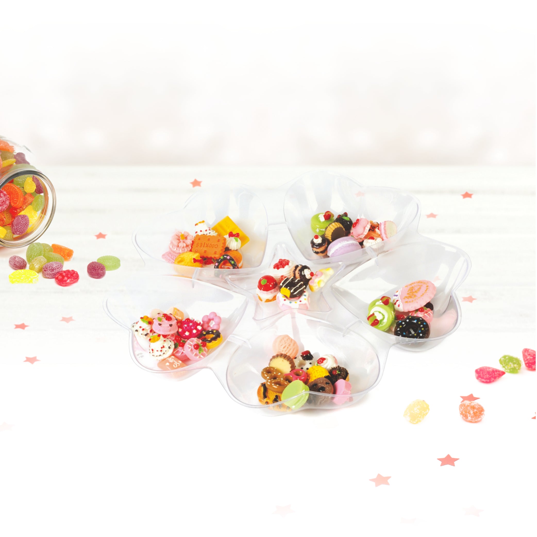 3-Pack Clear Plastic Mini Flower-Shaped Sectional Containers - Perfect for Candy, Jewelry, and Party Favors Storage