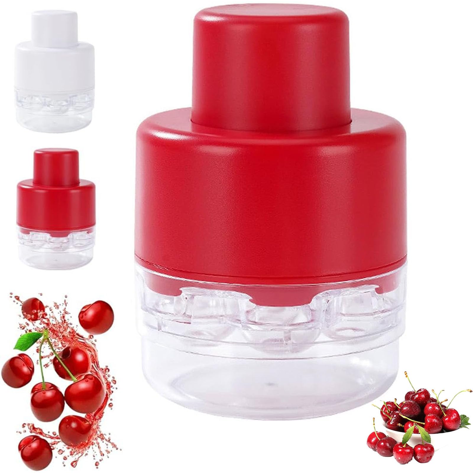 Stainless Steel Cherry Pitter Tool - 7 Hole Portable Cherry Core Remover & Seed Extractor for Cherries, Olives, Plums - Multi-Function Kitchen Gadget for Baking, Canning, Jam Making (Red)