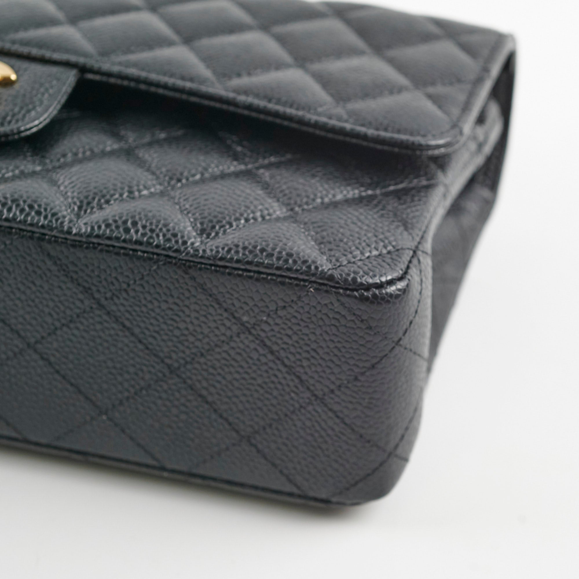 Chanel Medium/Large Double Classic Flap Bag in Black Caviar Leather - 31 Series | Luxury Handbag for Women, Perfect for Work, Evening Events & Everyday Use