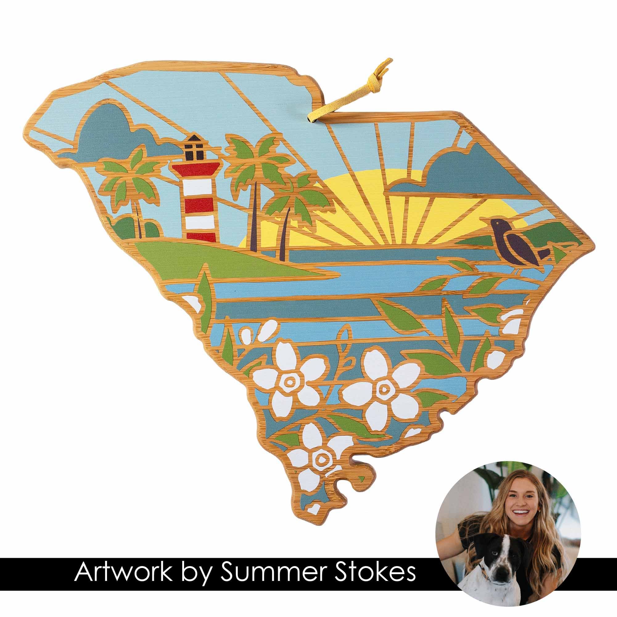 Handcrafted South Carolina Wooden Cutting Board with Summer Stokes Artwork - Perfect for Kitchen Prep, Charcuterie Boards & Home Decor Gifts