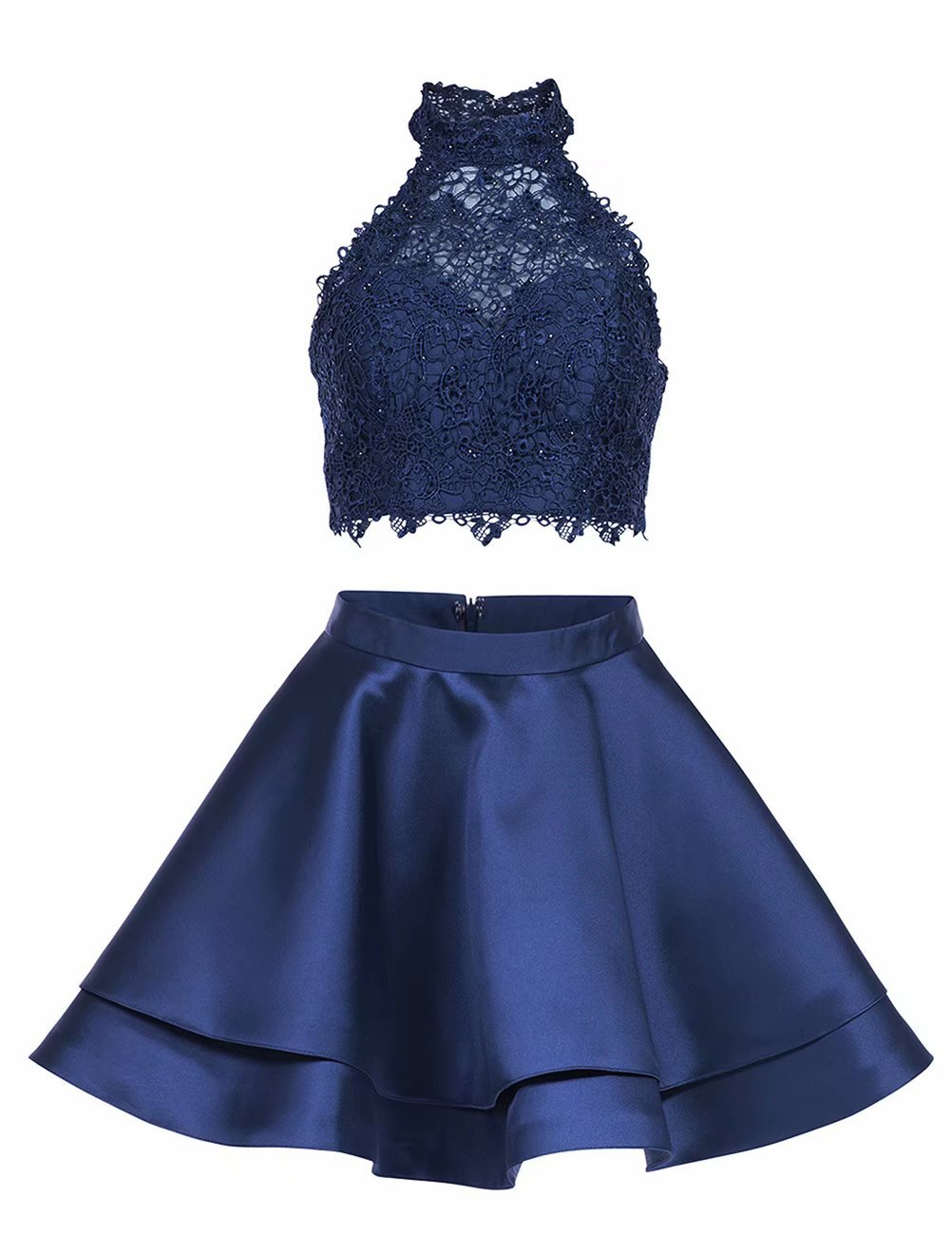 Elegant White Halter Two-Piece Dress for Homecoming, Cocktail Parties & Special Occasions - Women's Formal Outfit for Prom, Dinner Dates & Evening Events