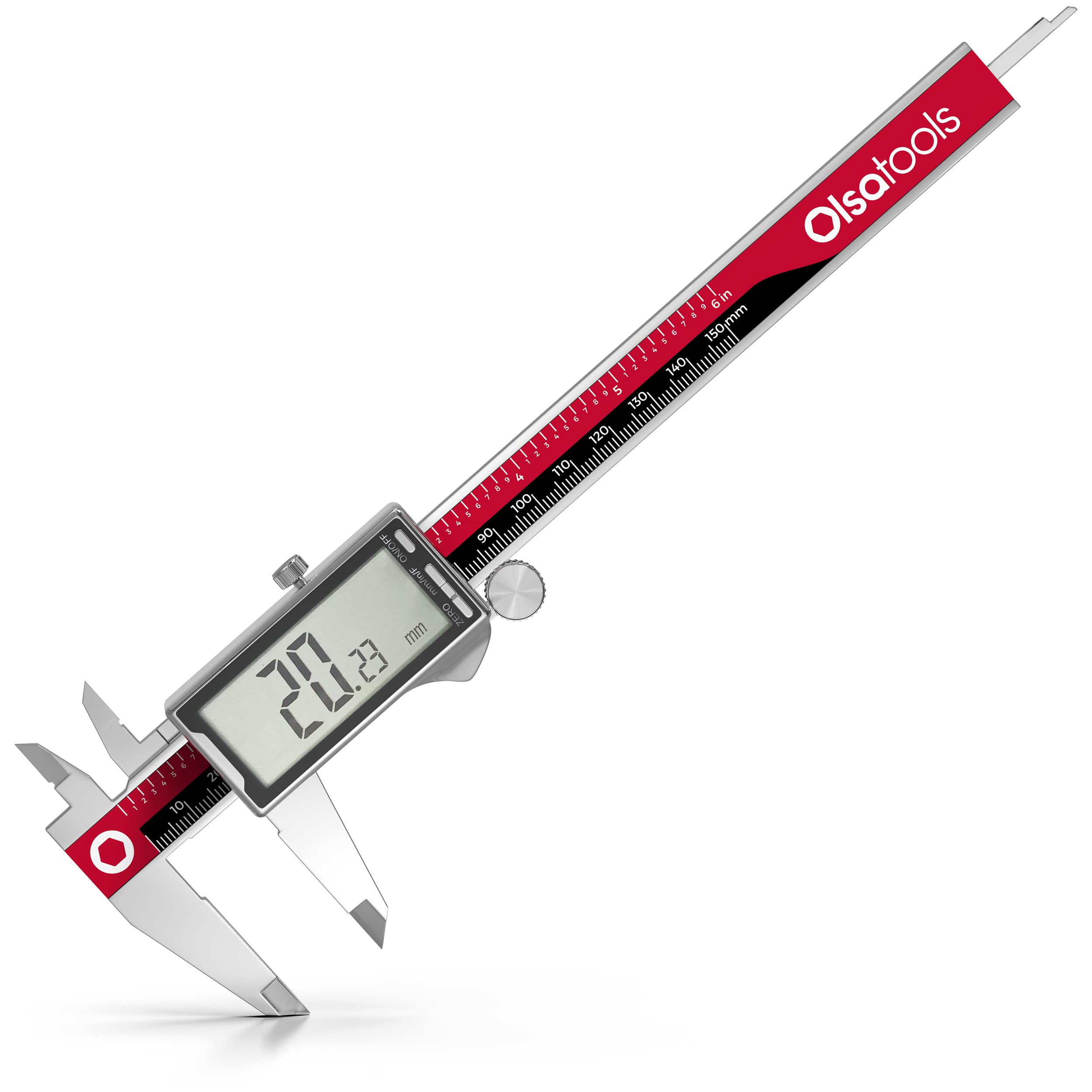 Olsa Tools Digital Caliper 0-6 Inch Stainless Steel Measuring Tool with Large LCD Display - Precision Measurement in Inches, Fractions & Millimeters - Ideal for DIY, Woodworking, Metalworking & Engineering Projects