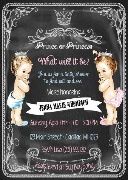 Prince or Princess? Gender Reveal Party Invitations - Perfect for Baby Shower, Gender Announcement & Celebration