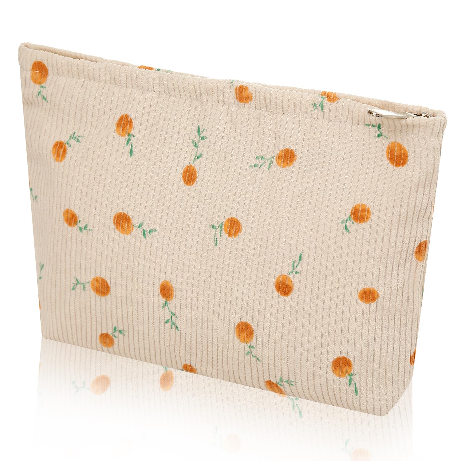Preppy Cute Corduroy Cosmetic Bag for Women | Travel Makeup & Toiletry Organizer | Yellow Rose Design | Perfect for Gym, Vacation & Daily Essentials