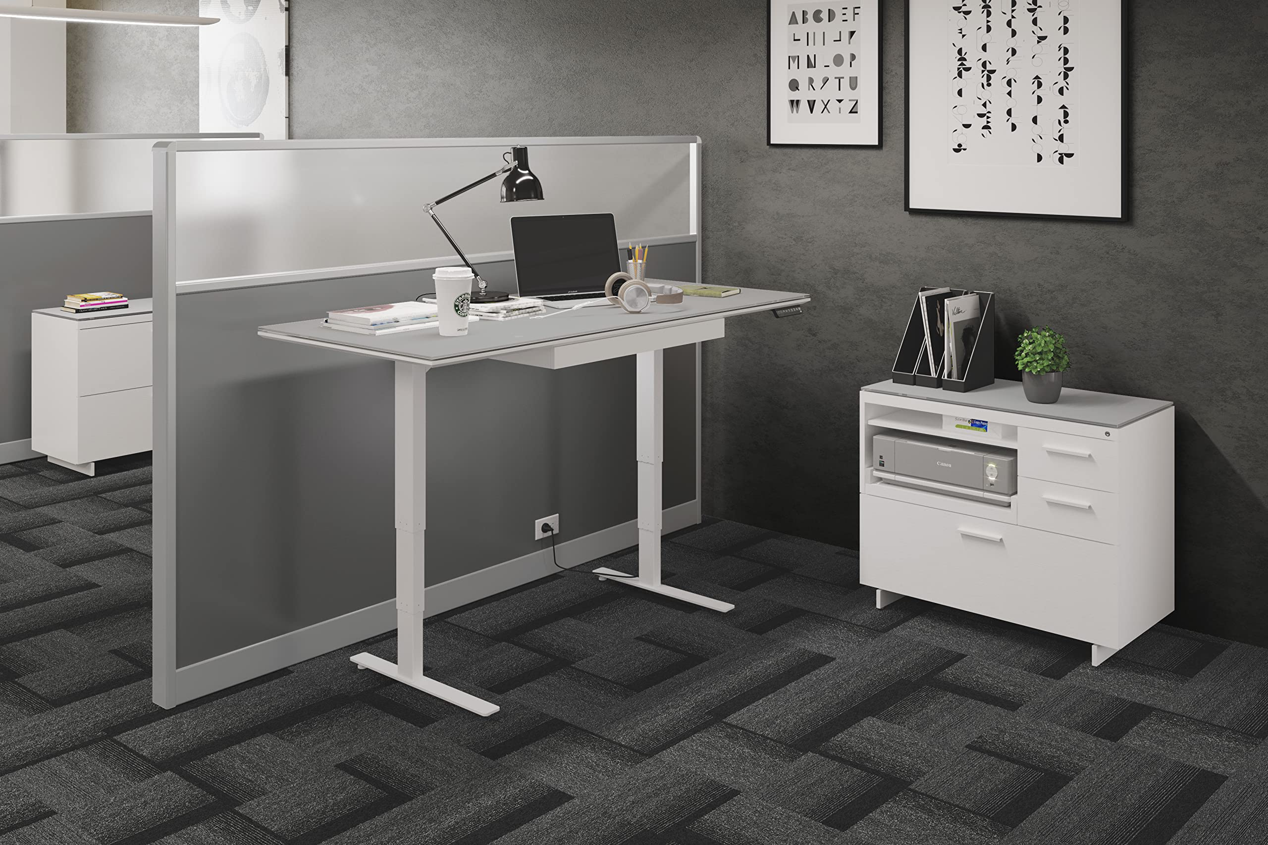 BDI Furniture Centro 6459-2 Keyboard Storage Drawer - Compatible with Centro Standing Desks 6451-2 & 6452-2 in Satin White | Perfect for Office Organization & Ergonomic Workspace Setup
