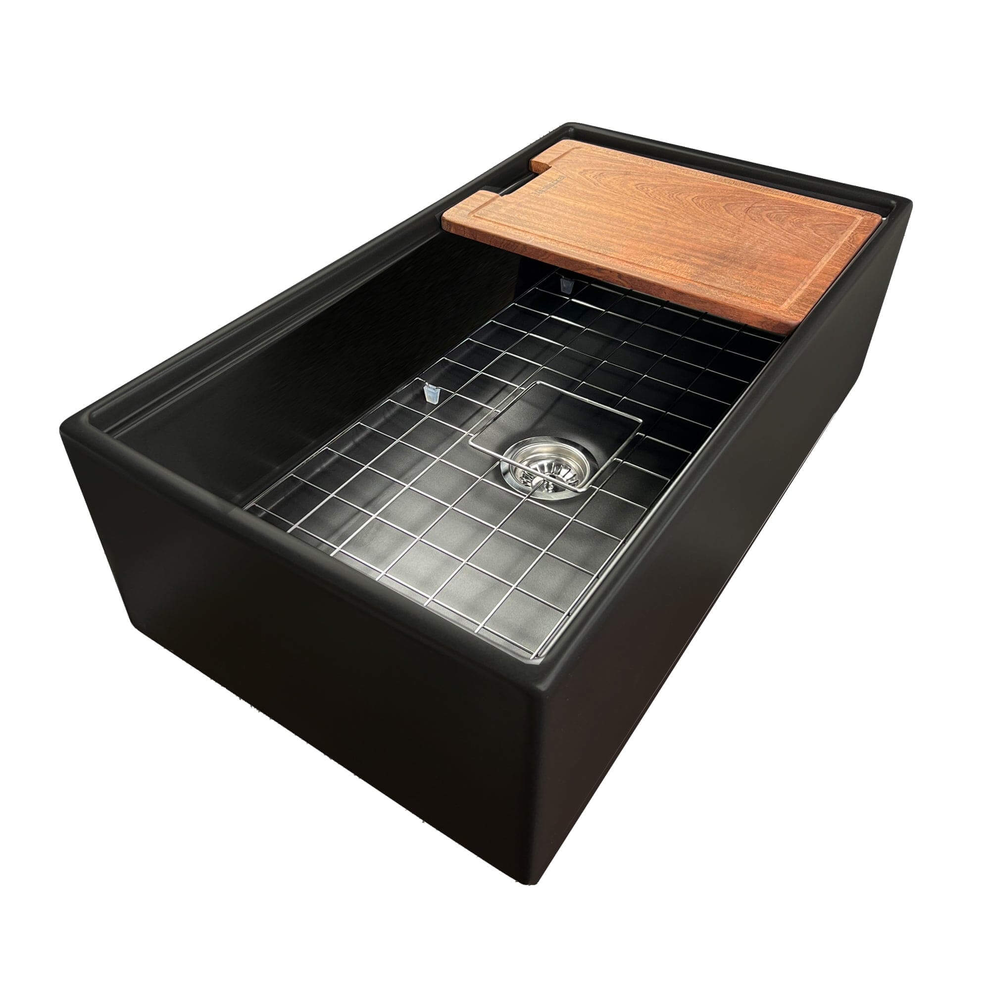 Premium Nantucket Sinks 33-Inch Fireclay Farmhouse Apron Sink with Drainboard & Accessories - Perfect for Kitchen Remodeling, Farmhouse Style Decor & Commercial Use