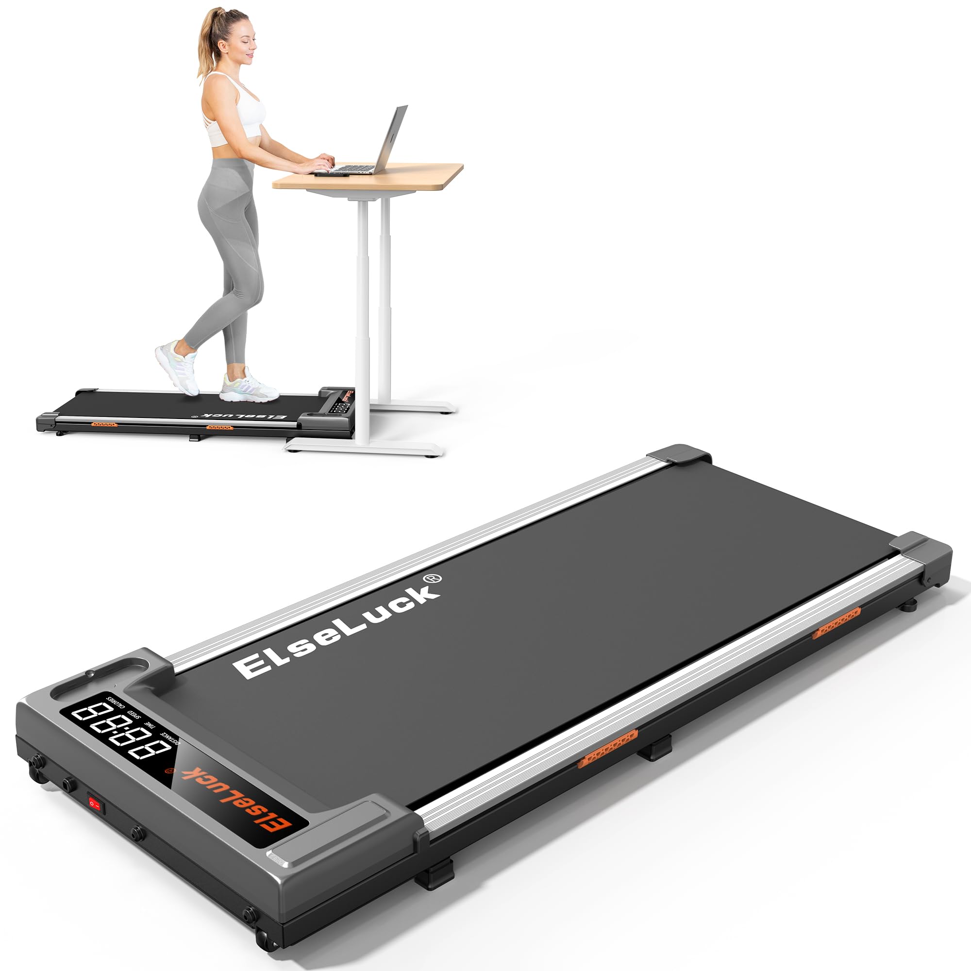 Elseluck 2-in-1 Under Desk Treadmill with Remote Control - Portable Walking Pad for Home & Office Use, LED Display Jogging Machine - Perfect for Workouts, Small Spaces & Home Office Fitness