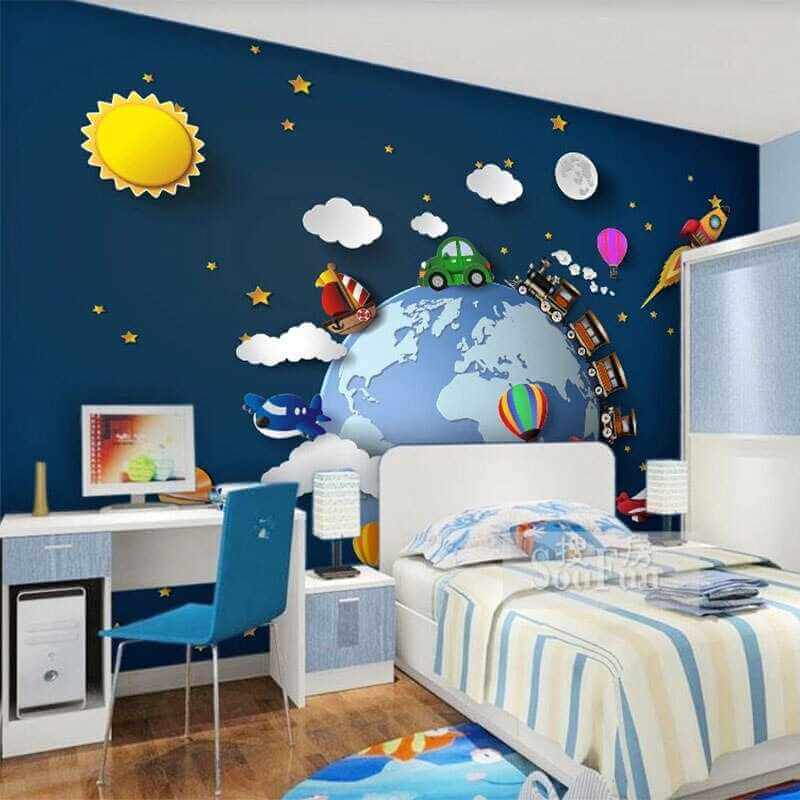 3D Train Kids Room Wallpaper - Vibrant & Durable Wall Decor for Children's Bedroom & Playroom | Perfect for Nursery, Play Area & Kids' Room Design