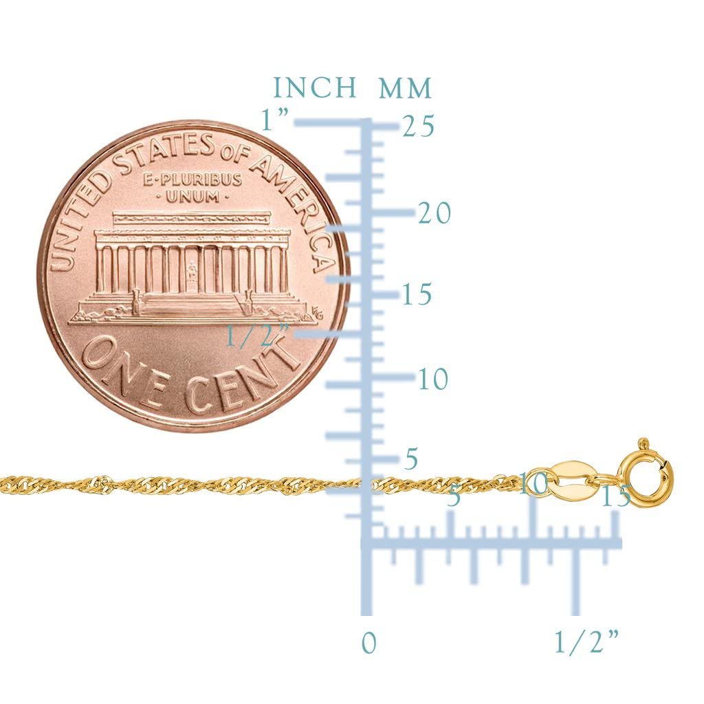 10K Yellow or White Gold 1.5mm Diamond-Cut Singapore Chain Necklace for Women - Classic Pendant Chain with Spring Ring Clasp (7