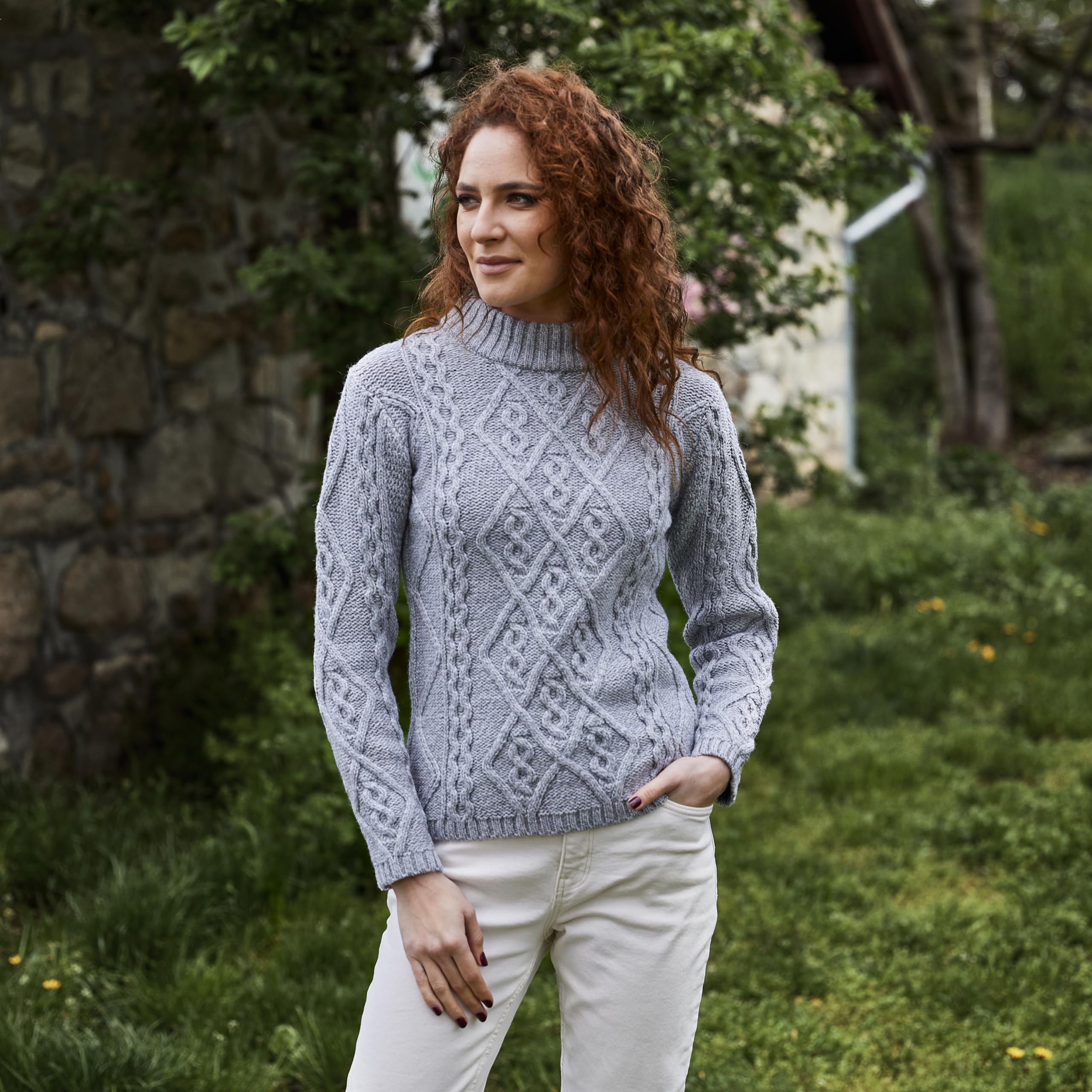 SAOL Women's Wool Sweater - Irish Cable Knit Jumper for Winter Warmth | Cozy Fall & Winter Fashion, Perfect for Office, Travel and Casual Outfits