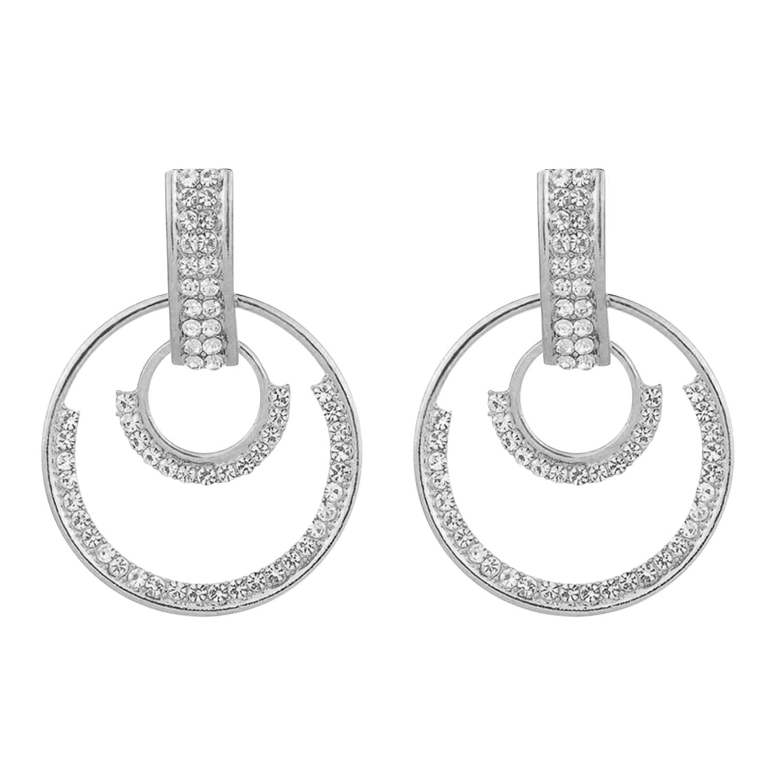 Geometric Micro Diamond Circle Dangle Earrings - Thin Gold & Silver Elegant Wedding Jewelry for Women - Perfect Gift for Her, Bridal Accessories, Party & Special Occasions