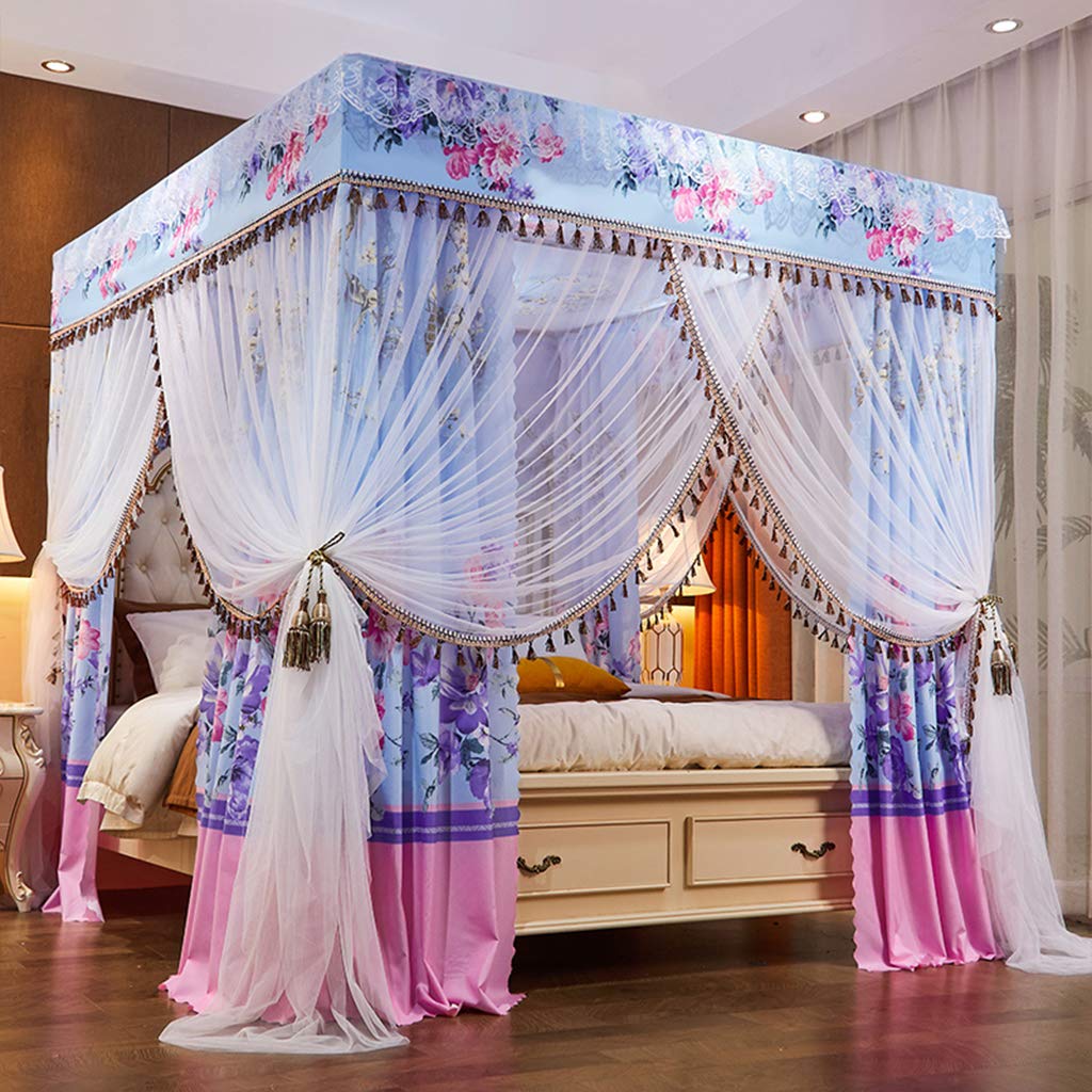SCMTY Princess 4 Corner Bed Canopy with Mosquito Net for Girls, Adults & Kids - Flower Design for Twin/Full/Queen/King Size Beds (King, White) - Perfect for Bedroom Decor, Nursery, Wedding & Fantasy Theme Rooms