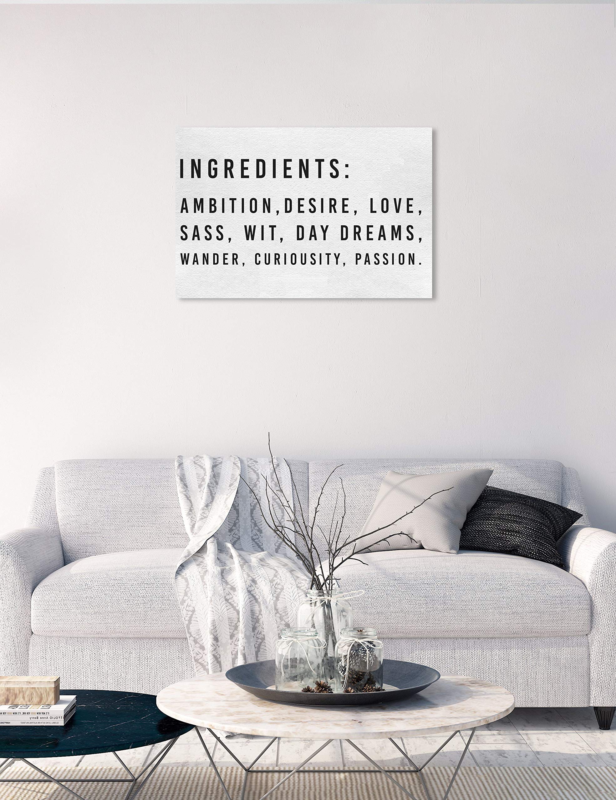 Oliver Gal Artist Co. 'Ingredients' Typography Wall Art Canvas Print - 30x20 Inch Black & White Home Decor - Perfect for Kitchen, Dining Room & Farmhouse Style Interiors