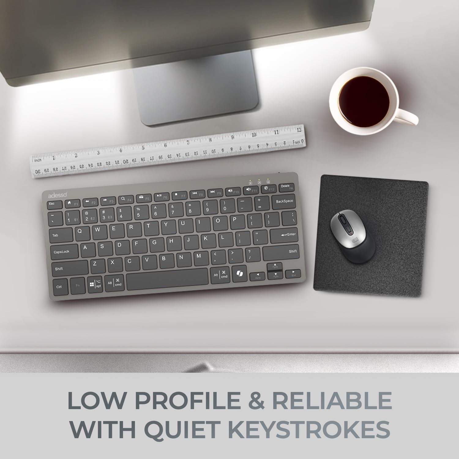 Adesso EasyTouch 7000 Multi-OS Bluetooth Keyboard - Wireless, Rechargeable, Quiet Scissor Switch Keys for Windows/Mac/iOS/Android - Perfect for Office, Home & Travel with AI Copilot Hotkey (Model WKB-7000BB)