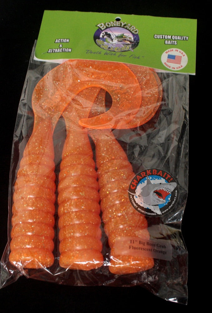 Boneyard Big Bone 11 Single Tail Grubs 3 Pack - Soft Plastic Fishing Lures for Bass, Trout & Walleye - Ideal for Freshwater & Saltwater Fishing