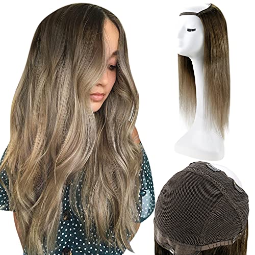 14 Inch Balayage Half Wig - Darkest Brown to Ash Blonde Ombre (#2/6/18) | 120g Real Human Hair Glueless Extension | Perfect for Daily Wear, Parties & Special Occasions