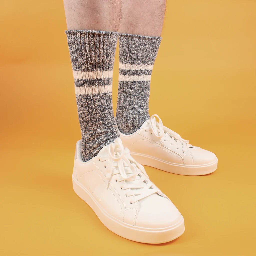 Men's Athletic Striped Cotton Boot Socks - Comfortable & Breathable for Hiking, Work Boots & Outdoor Activities