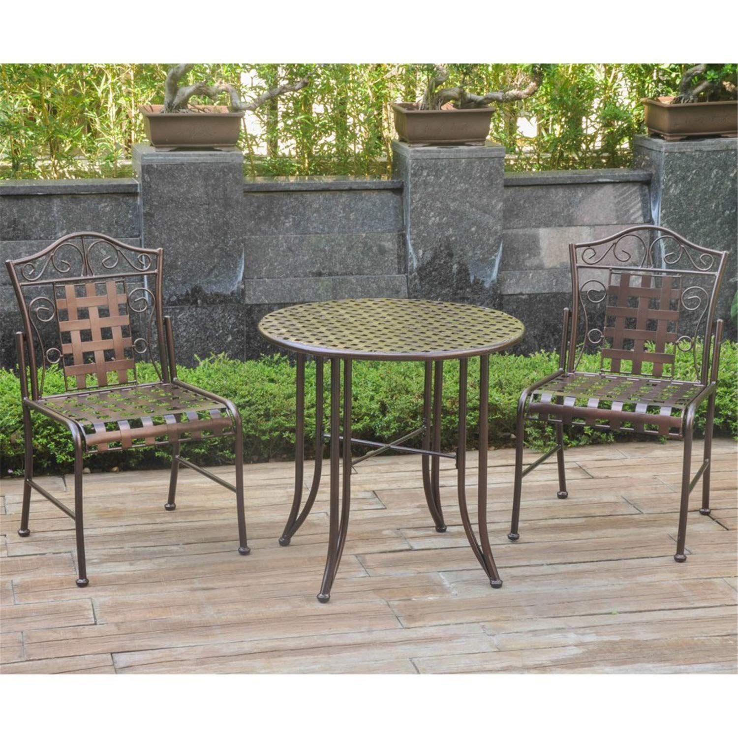Premium 3-Piece Mandalay Iron Bistro Set - Outdoor Patio Dining Table and Chairs for Garden, Balcony & Backyard Decor