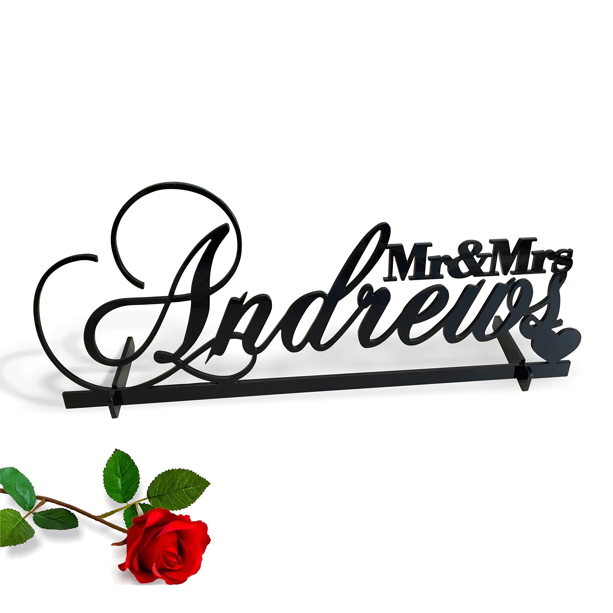 Personalized Mr & Mrs Wedding Sign with Heart - Custom Last Name Sweetheart Table Centerpiece for Wedding Reception, Anniversary Party & Romantic Decor
