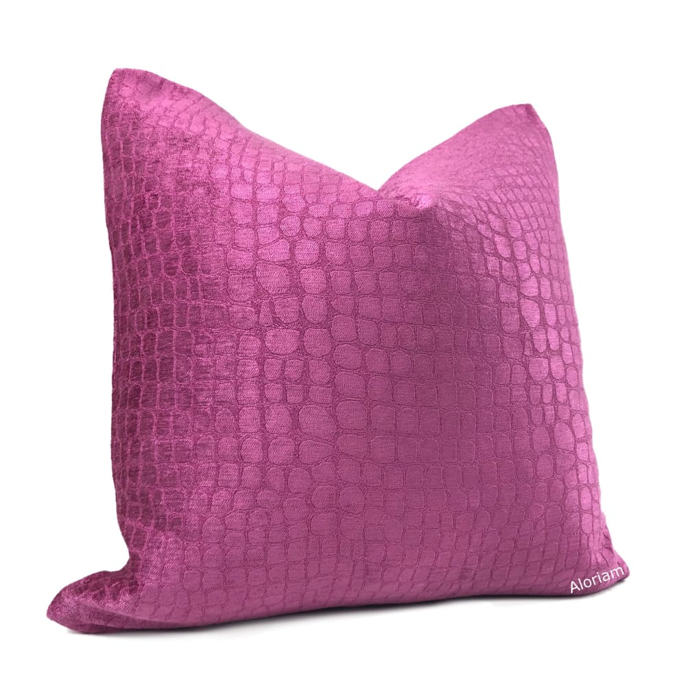Fuchsia Pink Faux Alligator Print Pillow Cover - Soft Crocodile Pattern Decorative Throw Pillow Case for Sofa, Bed, Living Room - Fabric by the Yard Available