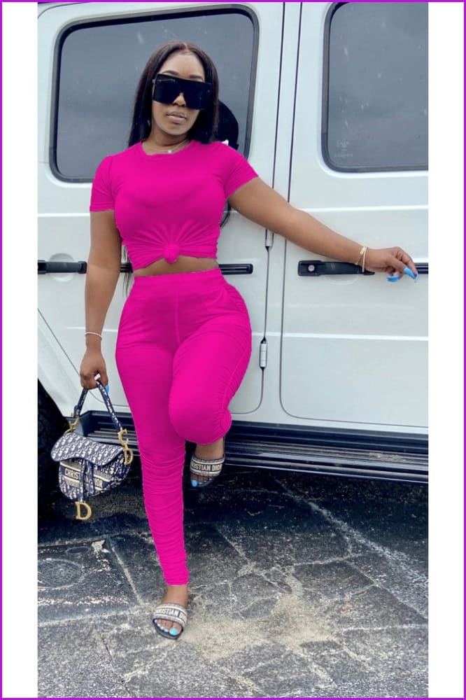 Lovevop Casual Pure Color Drawstring T-Shirt and Pants Set FW5507 - Comfortable Lounge Wear for Women, Perfect for Home, Travel and Relaxation