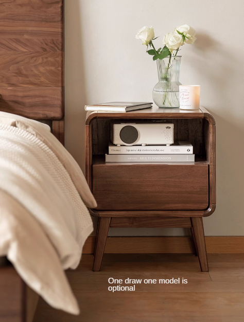 Black Walnut Solid Wood Modern Nightstand - Small Bedside Table with Storage Drawer for Bedroom, Living Room, or Office