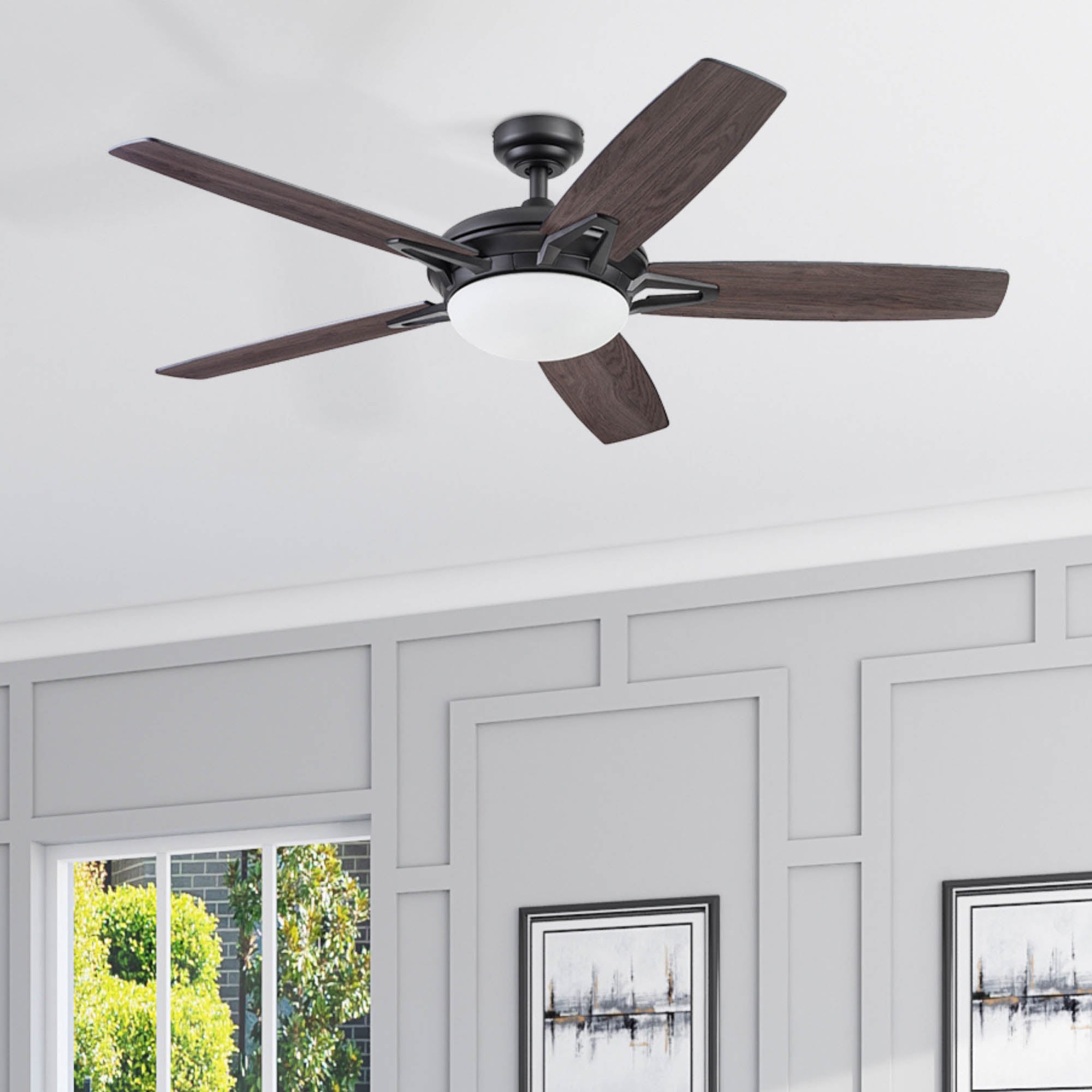 52 Inch Matte Black Ceiling Fan with Remote Control - Quiet, Energy Efficient for Bedroom, Living Room, and Office