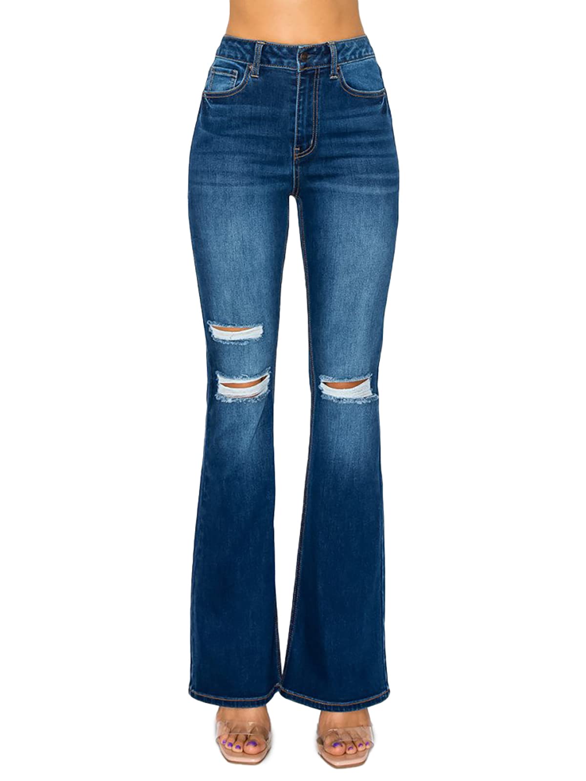Sustainable Women's Flare Jeans - Distressed Denim Pants for Casual & Boho Style | Perfect for Everyday Wear, Date Nights & Music Festivals