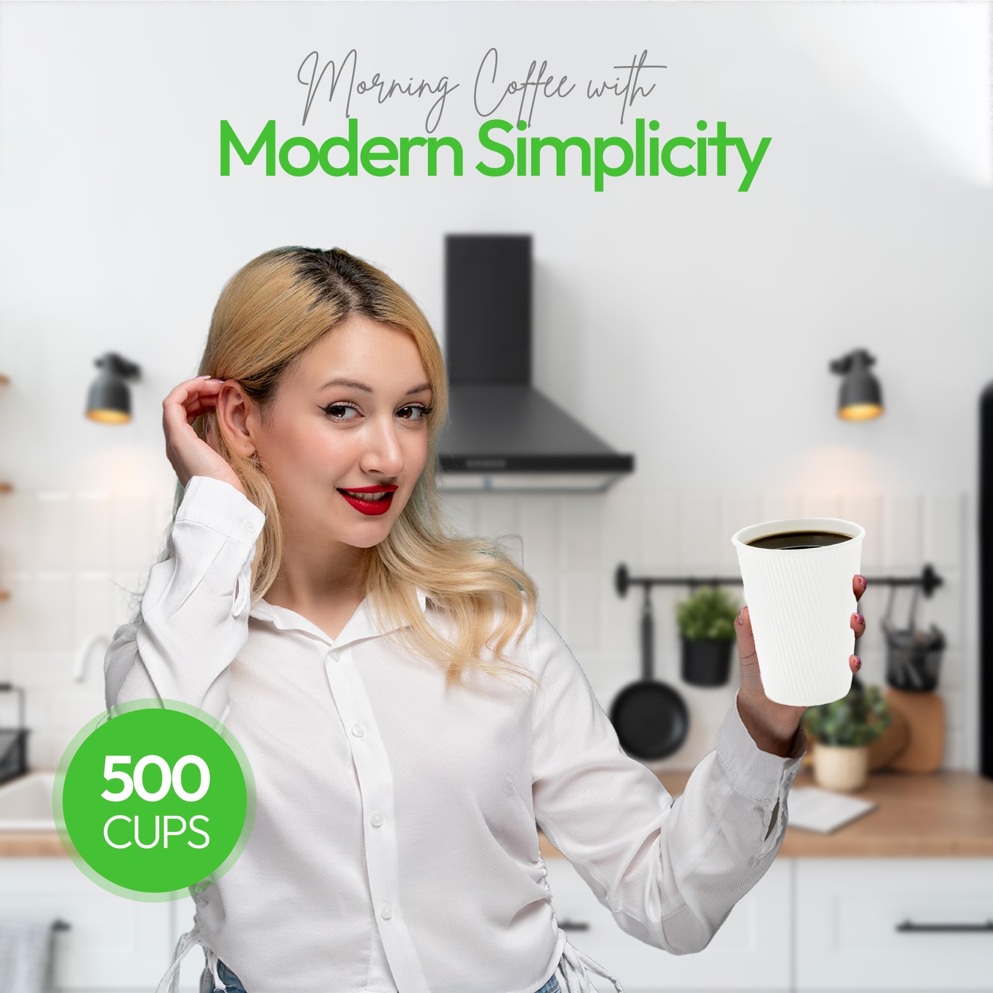 12oz Disposable Coffee Cups - 500 Pack Double Wall Hot Cups for Coffee, Tea & More | Insulated White Paper Cups with Rolled Rim | Lids Sold Separately | Perfect for Cafes, Offices & Catering Events
