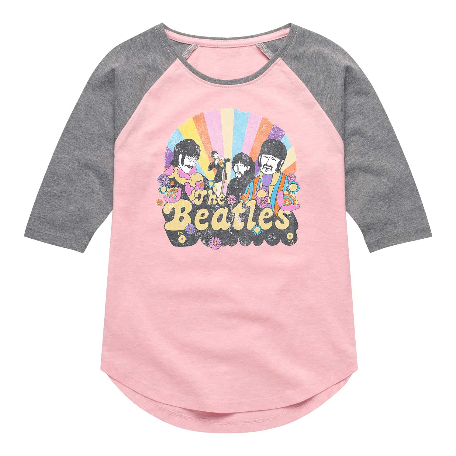The Beatles Retro Flower Illustration Raglan T-Shirt for Girls, Toddlers & Youth - Vintage Band Tee for Casual Wear, Music Events & Gifts