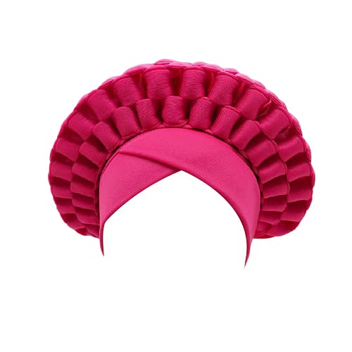 Handmade African Women's Fashion Wedding Headwrap - Plain Auto Gele Nigerian Headscarf Muslim Turban Bonnet for Bridal & Special Occasions - Heliconia Design