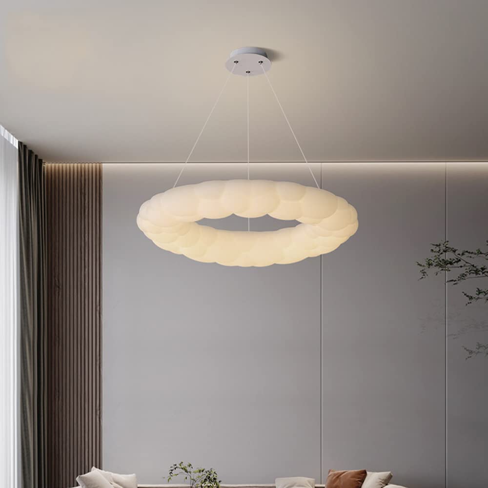Modern LED Hanging Chandelier Light Fixture - White Cloud Design for Living Room, Dining Room, Bedroom & Kids Room | Creative Round Pendant Lighting for Home Decor | Perfect for Nursery, Dining Area and Ceiling Decoration