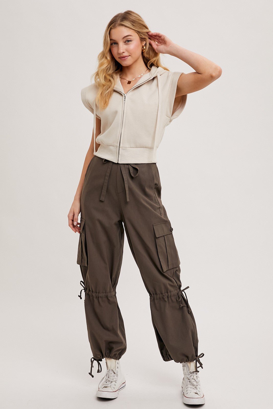 High Rise Drawstring Cargo Wide Leg Pants for Women - Comfortable & Stylish Casual Pants for Outdoor, Travel, and Everyday Wear